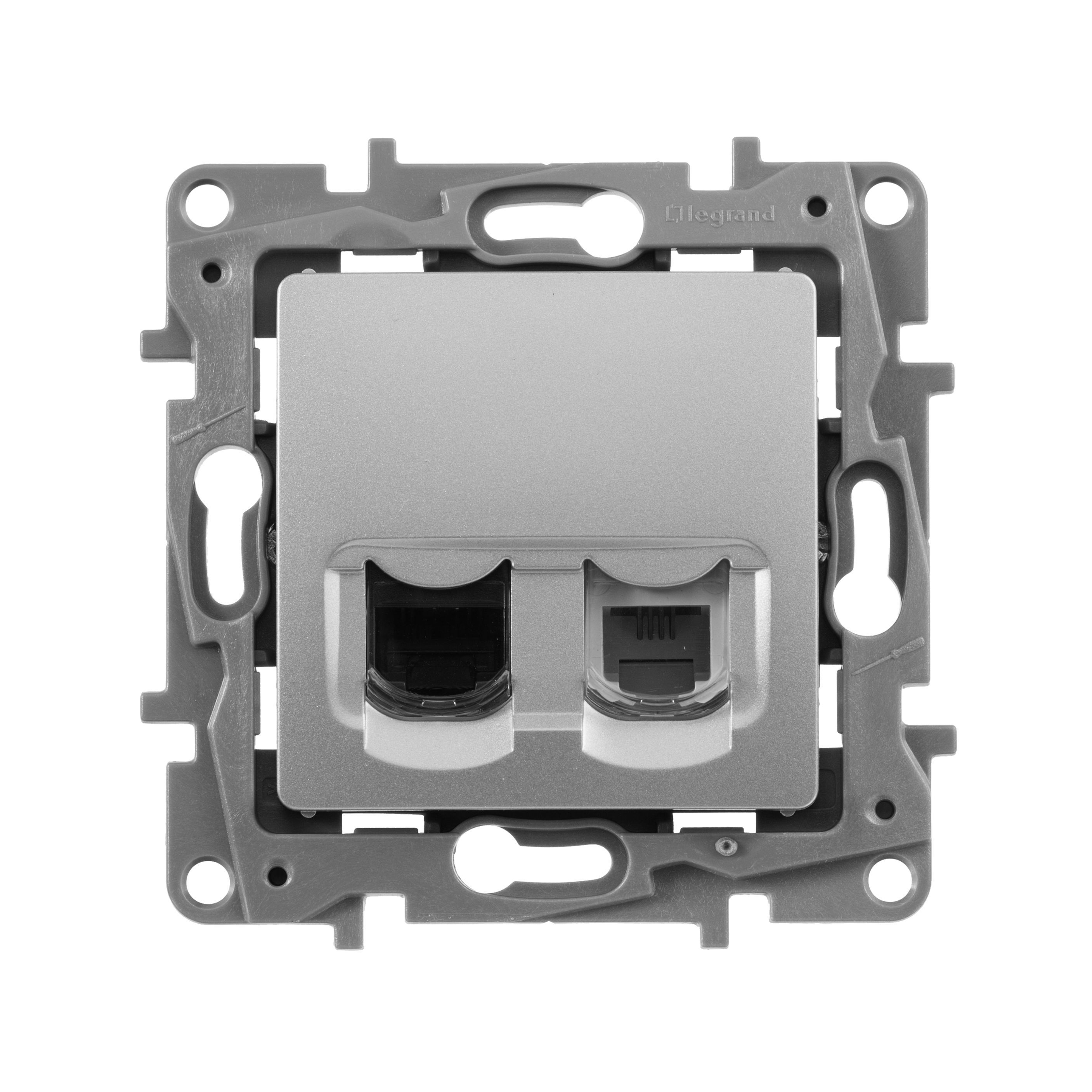 Legrand Etika Алюминий Розетка телефон + компьютер Legrand Etika алюминий (RJ11+RJ45) 5 кат. UTP 672452