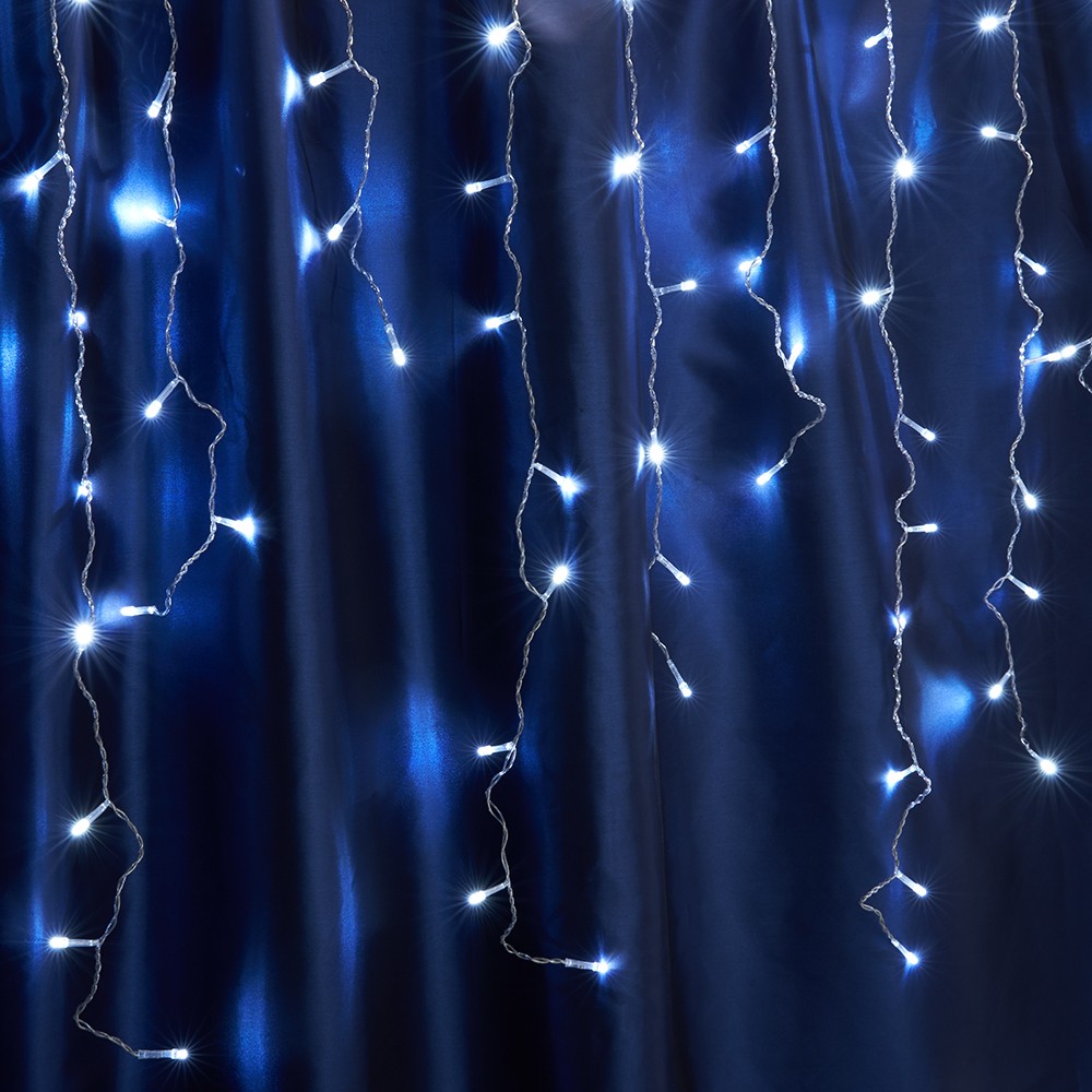 Светодиодная гирлянда Feron CL23 бахрома статичная 53м*08м + 3м 230V синий c питанием от сети прозрачный шнур 32350