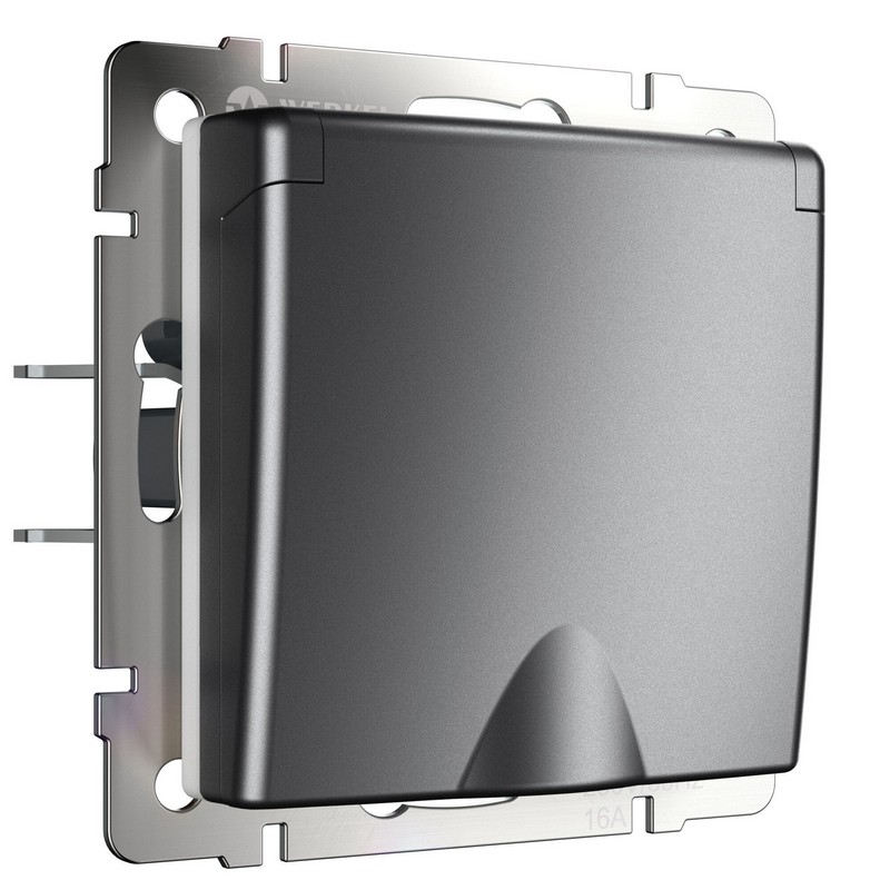 Werkel Графит матовый Розетка Werkel влагозащ. с зазем. с защит. крышкой и шторками (графит матовый) W1171264