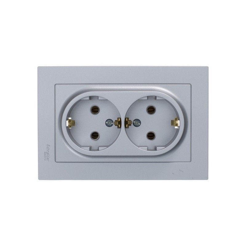 AtlasDesign Алюминий Розетка Systeme Electric AtlasDesign Алюминий с/з двойная, 16А, в сборе ATN000324