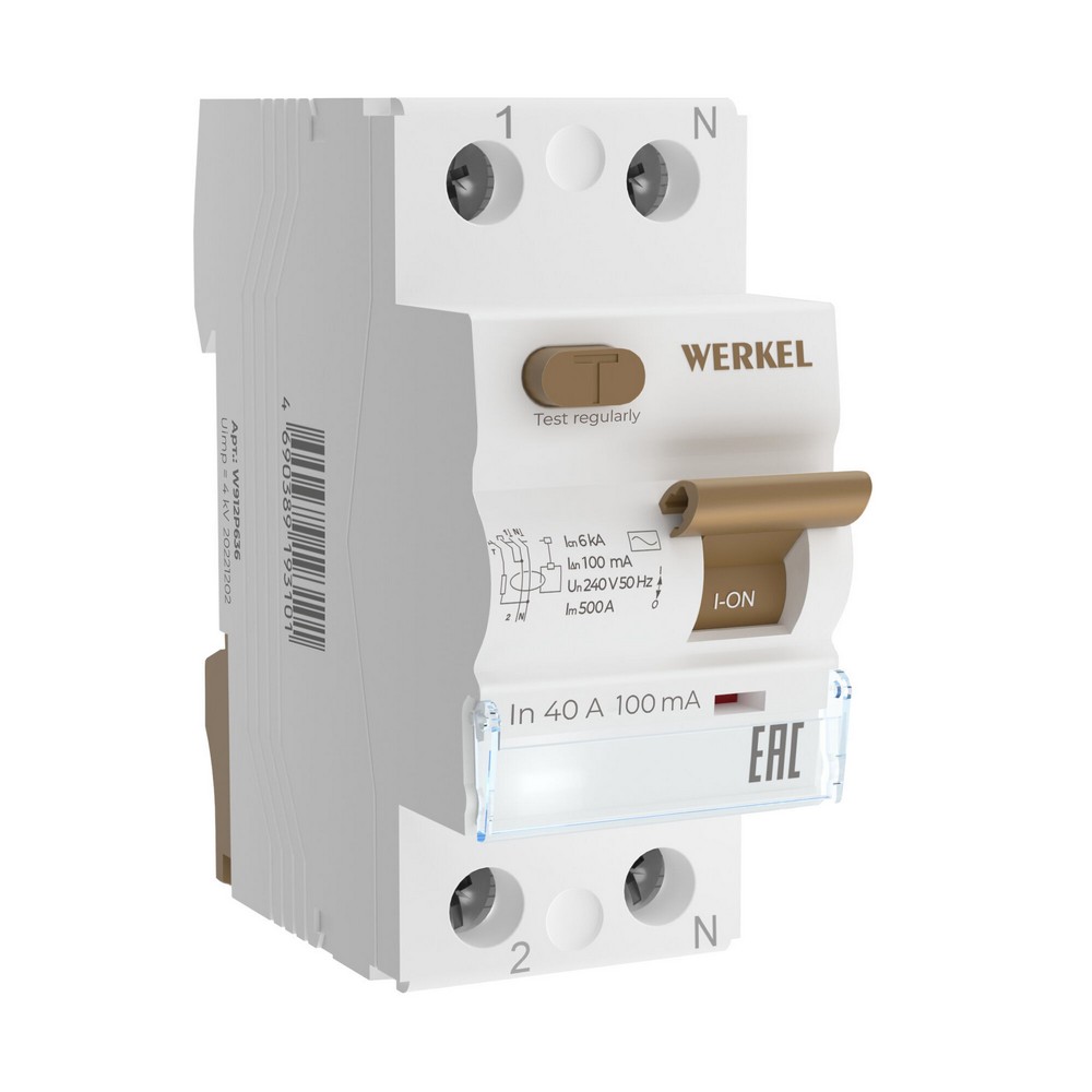 Werkel Устройство защитного отключения Werkel 1P+N  40 А  100 mA  AC 6 kA W812P4040