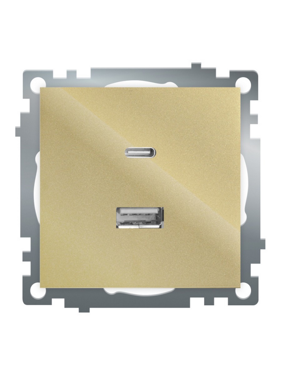 Катрин - Розетки и выключатели Stekker Розетка 2-местная USB + type C STEKKER GLS10-7116-08 3А max 20W Катрин золото 50053