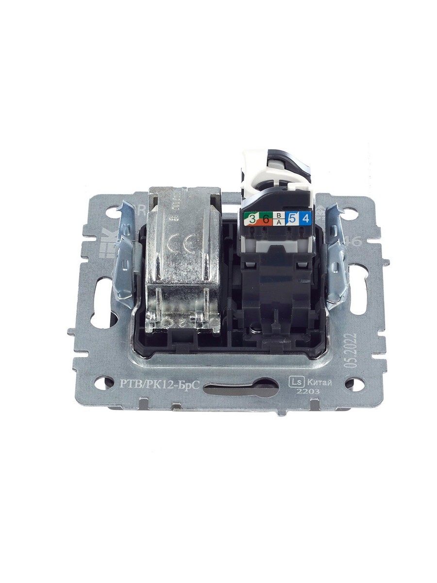 IEK Brite Сталь Розетка IEK BRITE двойная TV+RJ45 кат.5E РТВ/РК12-БрС сталь BR-AK20-1-K46