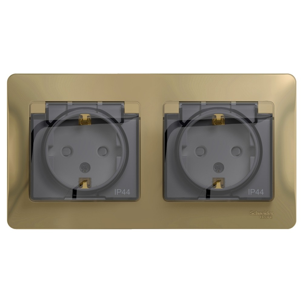 Glossa Титан Розетка 2-ая Systeme Electric Glossa Титан с/з, со шторками, в сборе, IP44 GSL000447