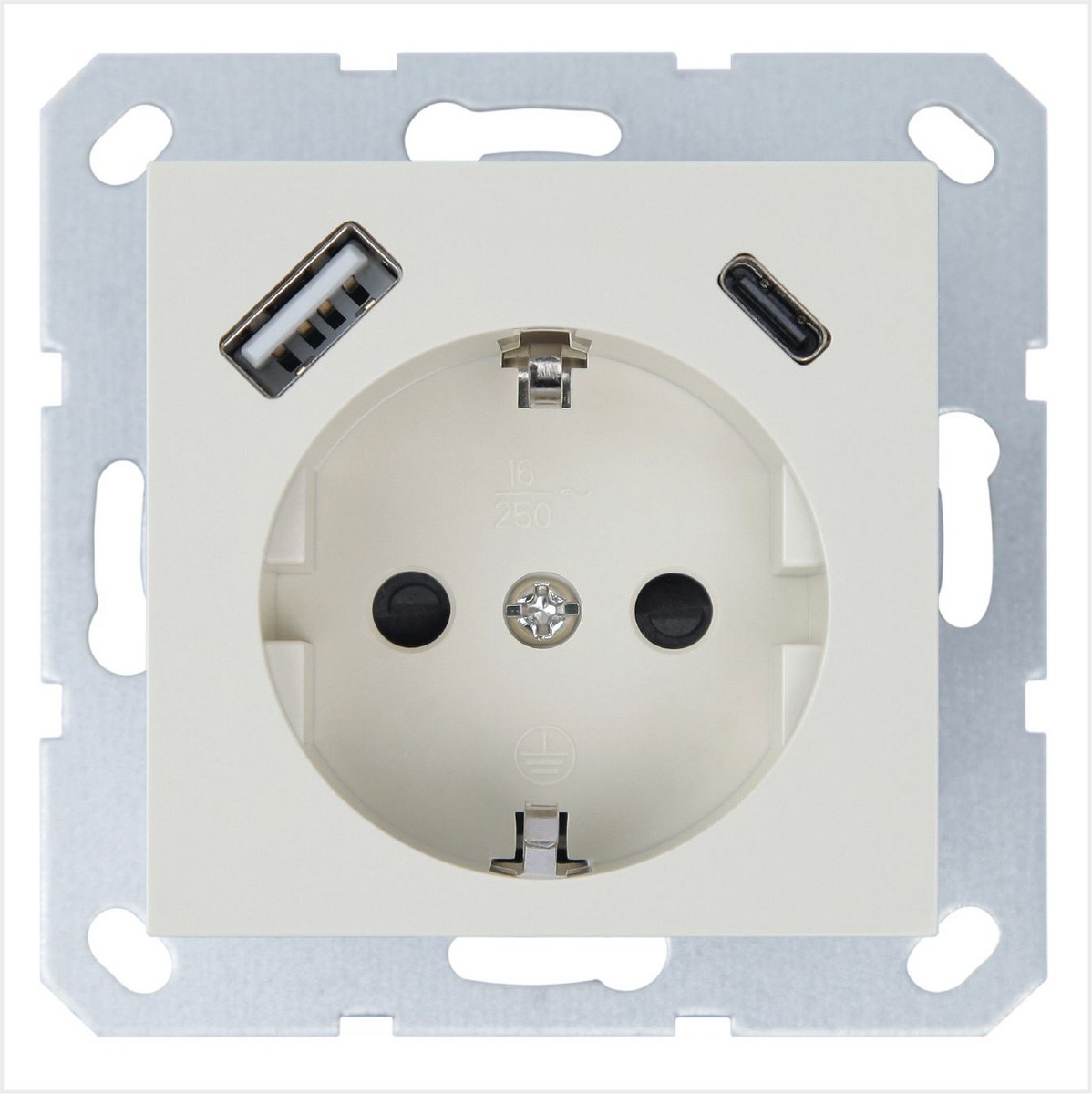 JASMART G - розетки и выключатели Розетка JASMART SCHUKO с USB A+C с защитными шторками 25W слоновая кость G5501USB-25V