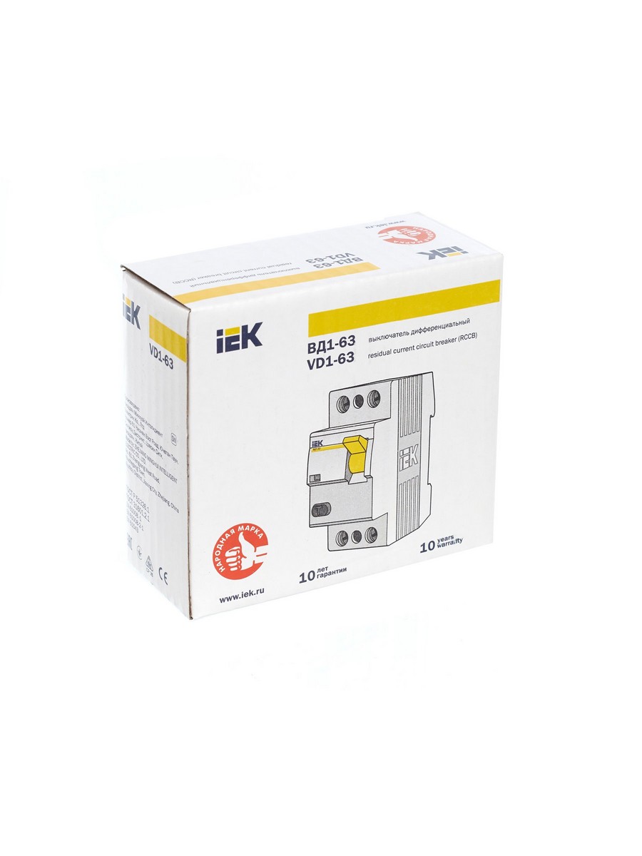 IEK Выключатель дифференциальный IEK KARAT ВД1-63 (УЗО) 2Р 16А 30мА MDV10-2-016-030 