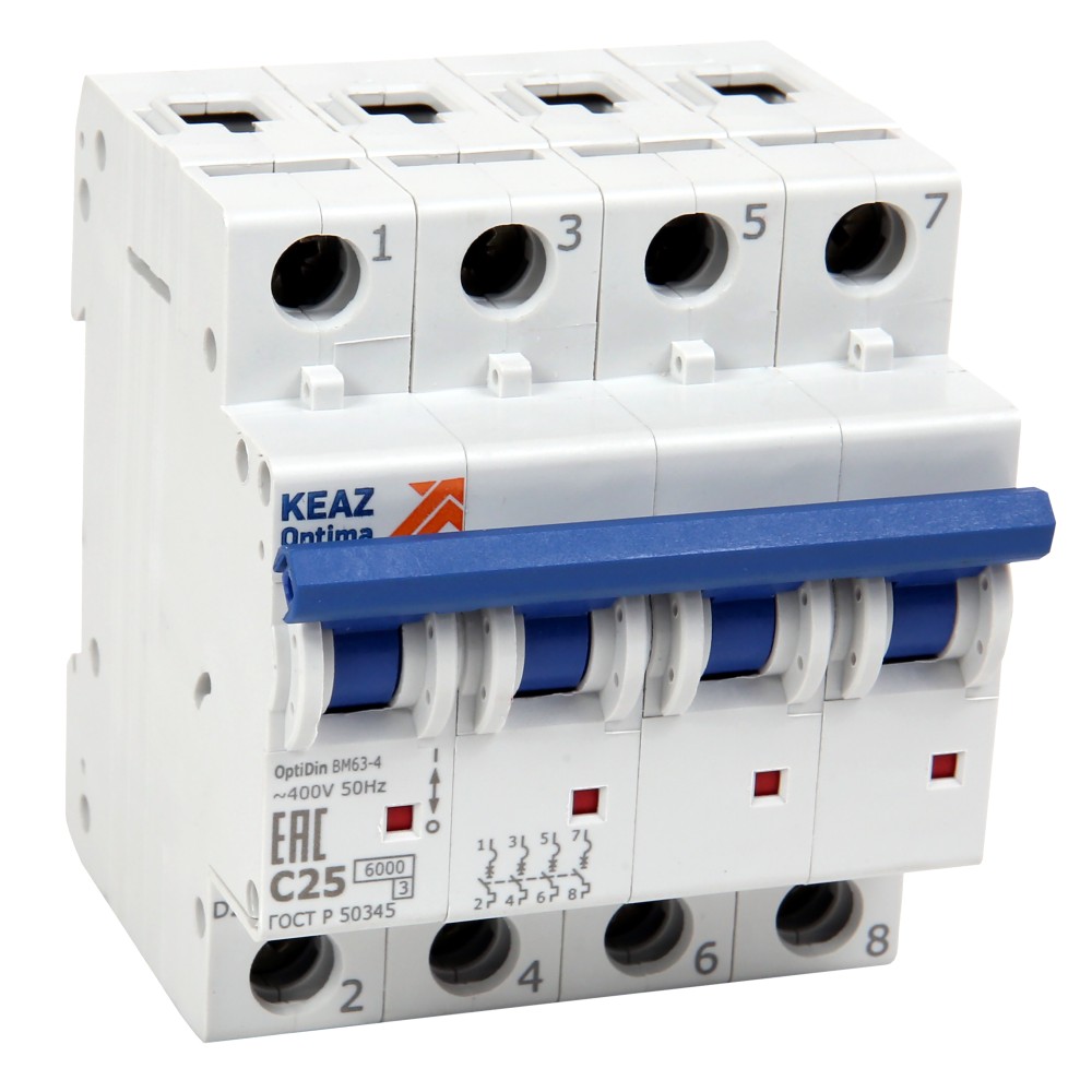 КЭАЗ Автоматический выключатель КЭАЗ OptiDin BM63 4P 63A D 6кА AC (BM63-4D63-УХЛ3) 260914