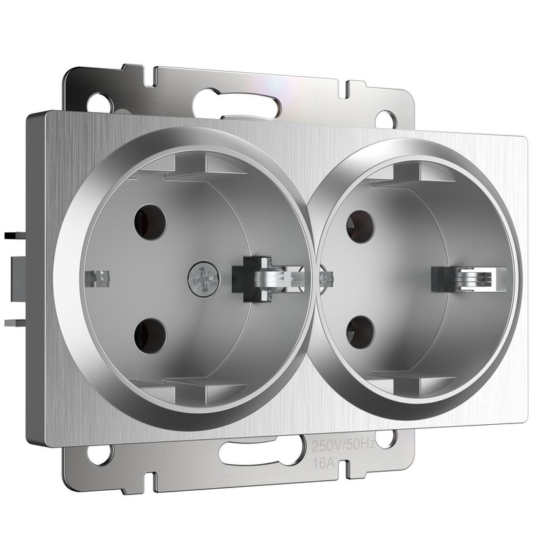 Werkel Серебряный рифленный механизмы Розетка двойная с заземлением Werkel W1172009 серебряный рифленый IP20