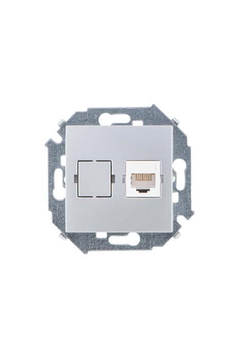 Розетки и выключатели Simon 15 Алюминий Розетка компьютерная Simon 15 Алюминий 1-ая RJ45 кат.5е 1591598-033