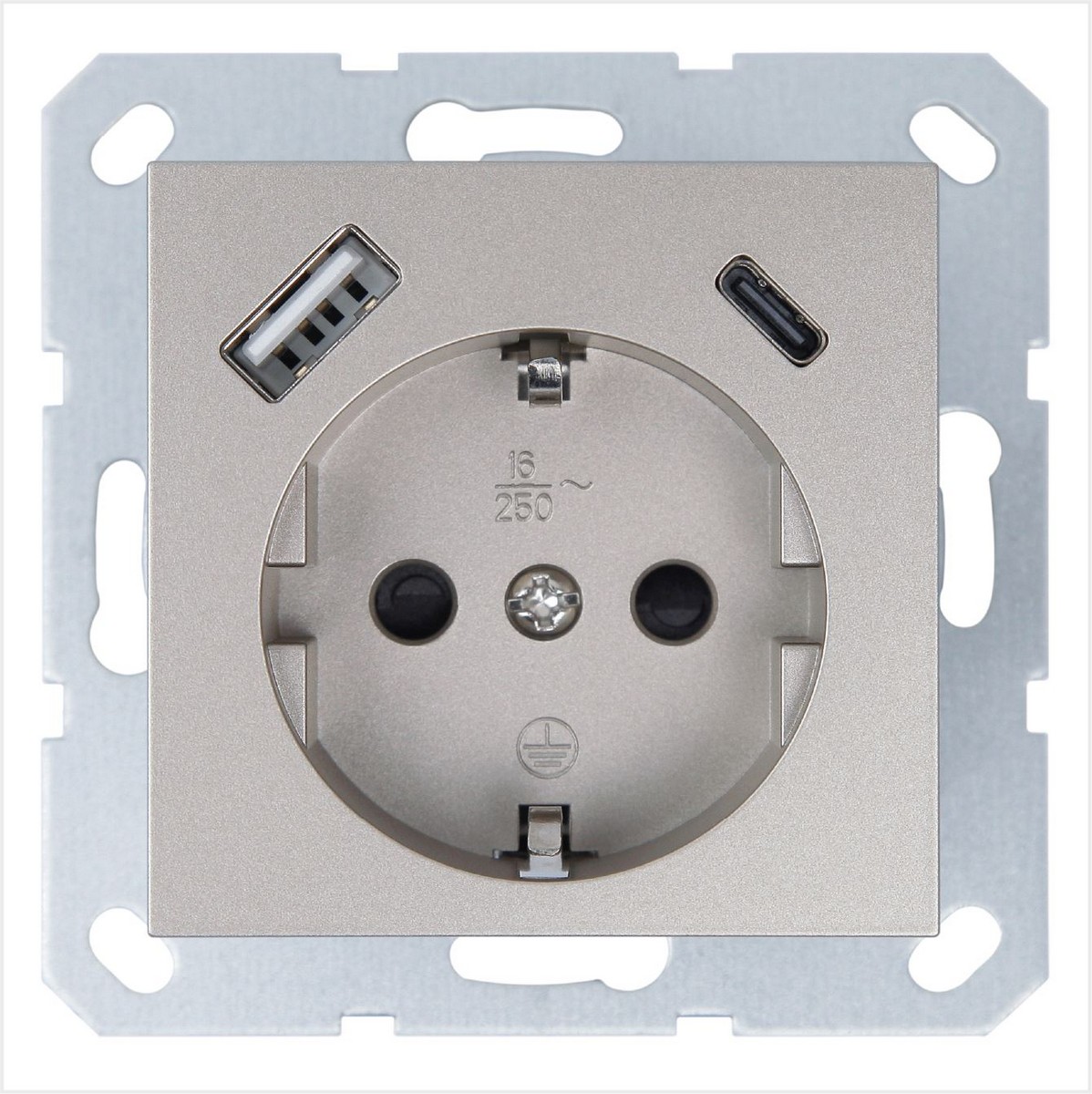 JASMART G - розетки и выключатели Розетка JASMART SCHUKO с USB A+C с защитными шторками 25W шампань G5501USB-25CH