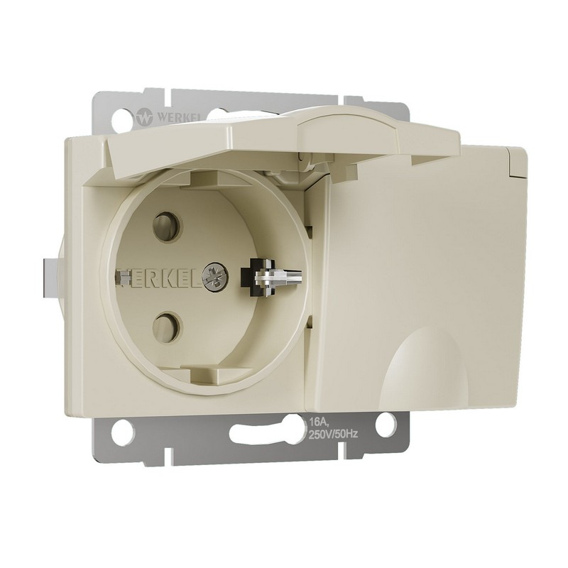 Werkel Слоновая кость механизмы Розетка Werkel двойная влагозащ. с зазем. с защит. крышками и шторками (слоновая кость) W1172203