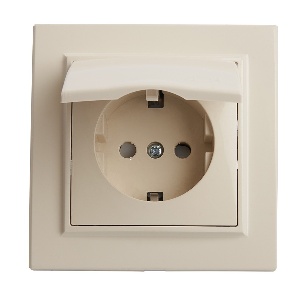 Эрна - Розетки и выключатели Stekker Розетка 1-местная с/з с крышкой STEKKER PST16-9012-02 16А с защ. шторкой Эрна слоновая кость 39238