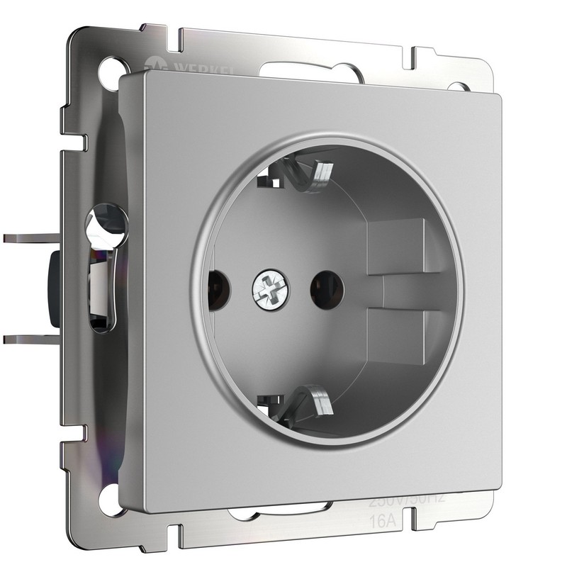 Werkel Серебряный механизмы Розетка Werkel с заземлением, безвинтовой зажим (серебряный) W1171306