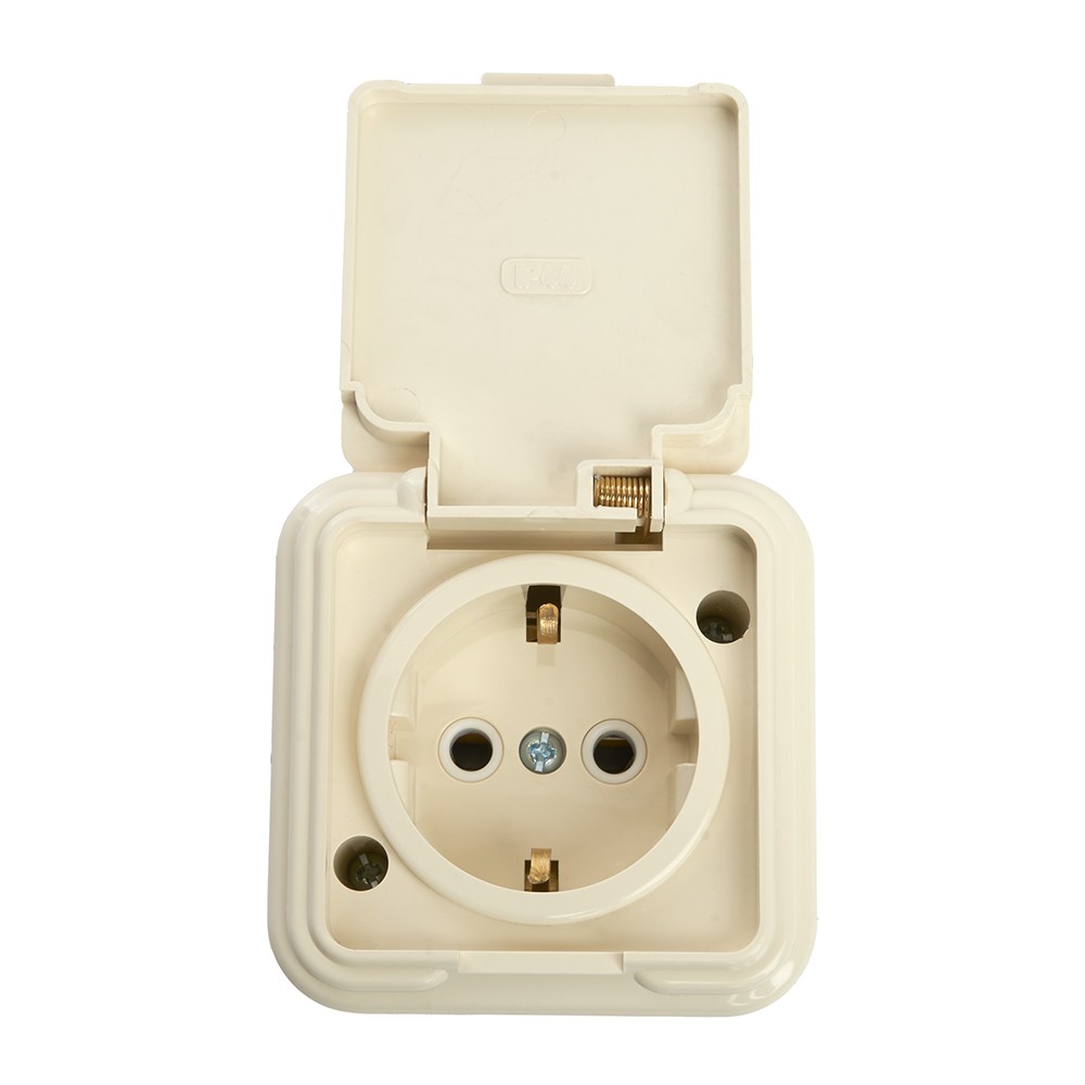 Накладные розетки и выключатели Stekker Розетка 1-местная с/з с крышкой STEKKER PST16-21-44 16А IP44 слоновая кость Брест 49058