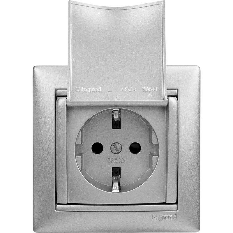 Legrand Valena Classic Алюминий Розетка Legrand Valena Алюминий 1-ая с/з с крышкой 770122