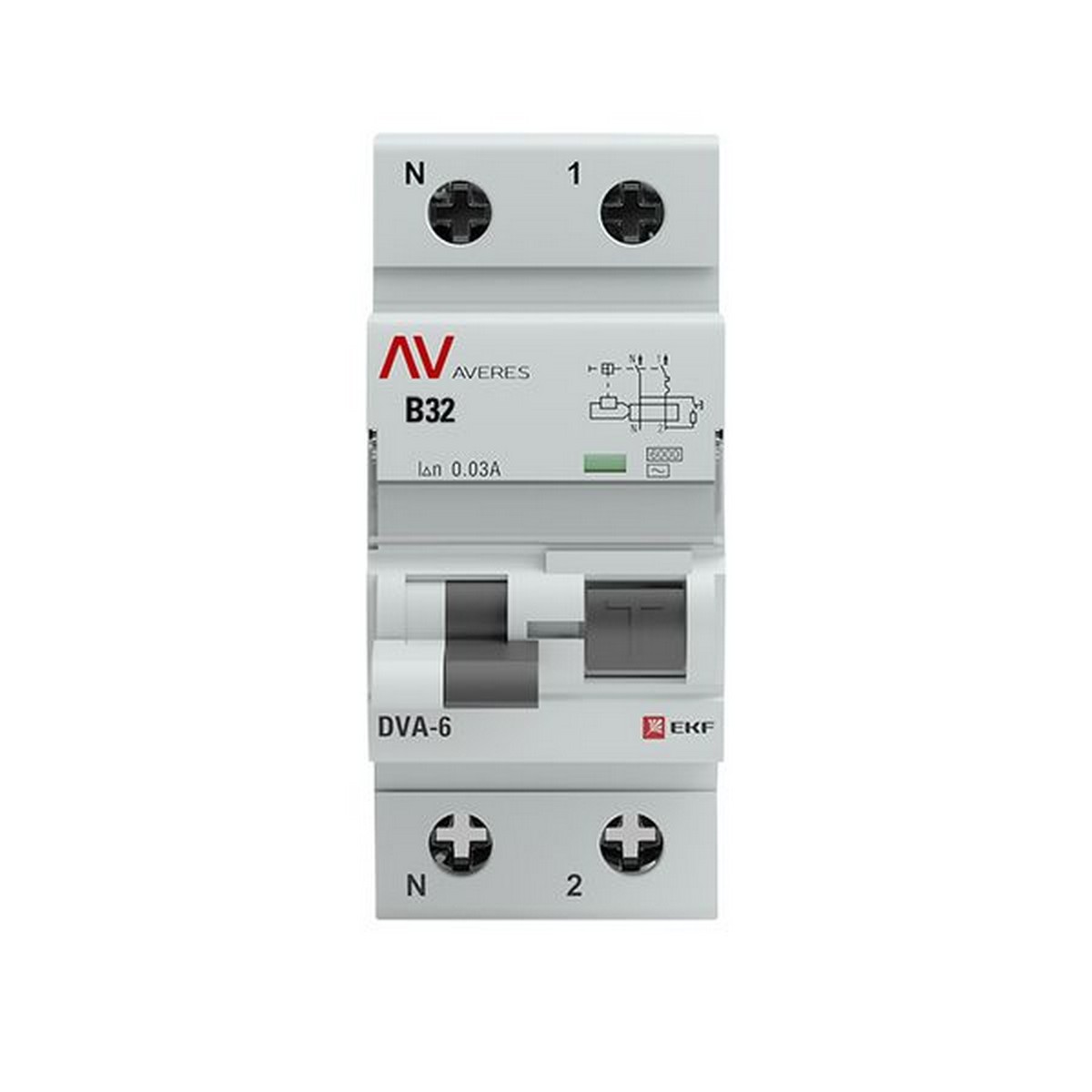 EKF Диф. Автомат EKF AVERES DVA-6 (B) 1P+N 32А/30мА тип АС 6кА rcbo6-1pn-32B-30-ac-av 