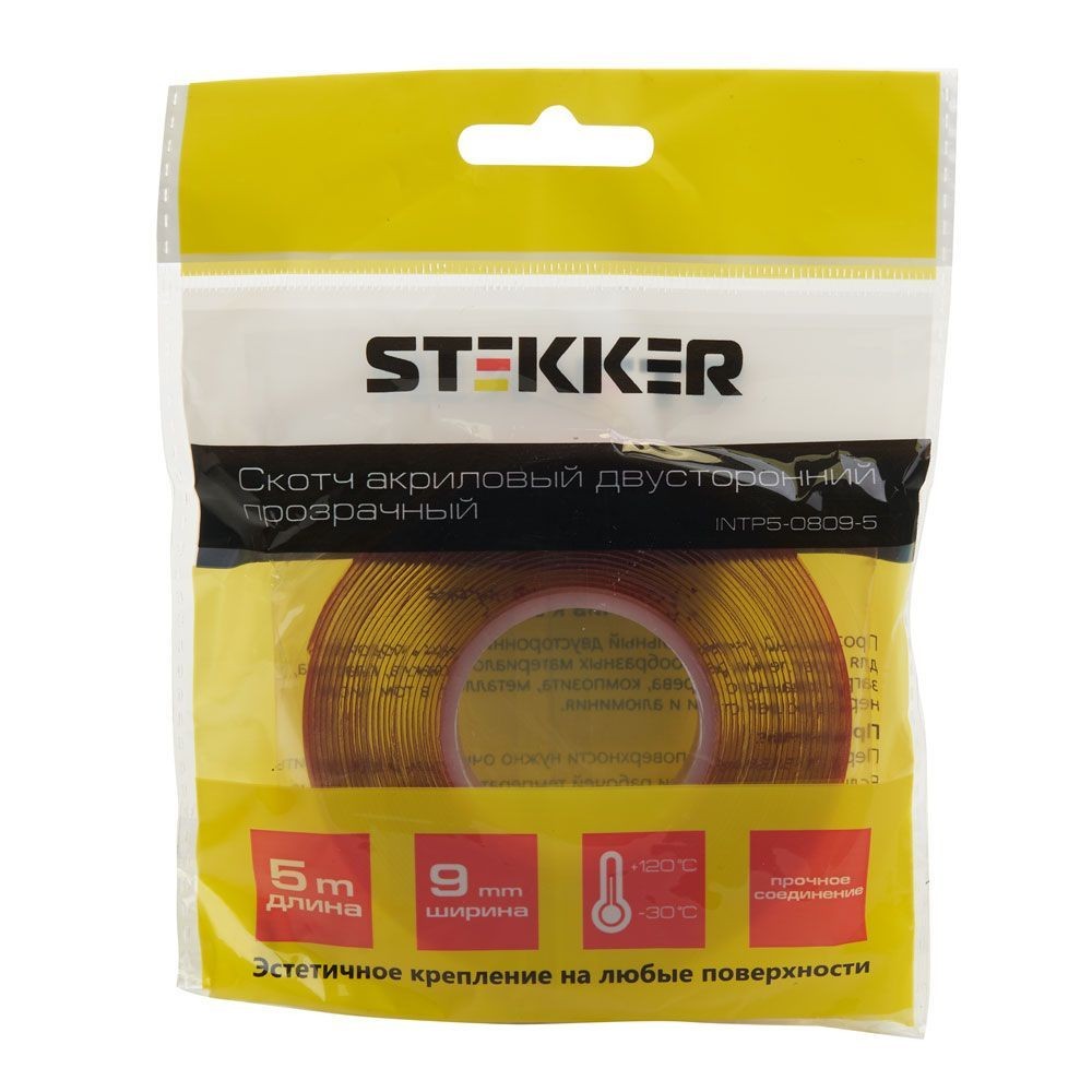 Скотч акриловый двусторонний STEKKER INTP5-0809-5 08*9 ммдлина 5м прозрачный  красная подложка 39144 фото