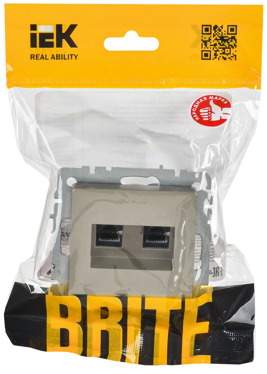 IEK Brite Шампань Розетка компьютерная IEK BRITE BASE Шампань 2-ая RJ45 кат.6 РК11-2-БрШ BR-K20-2-K37