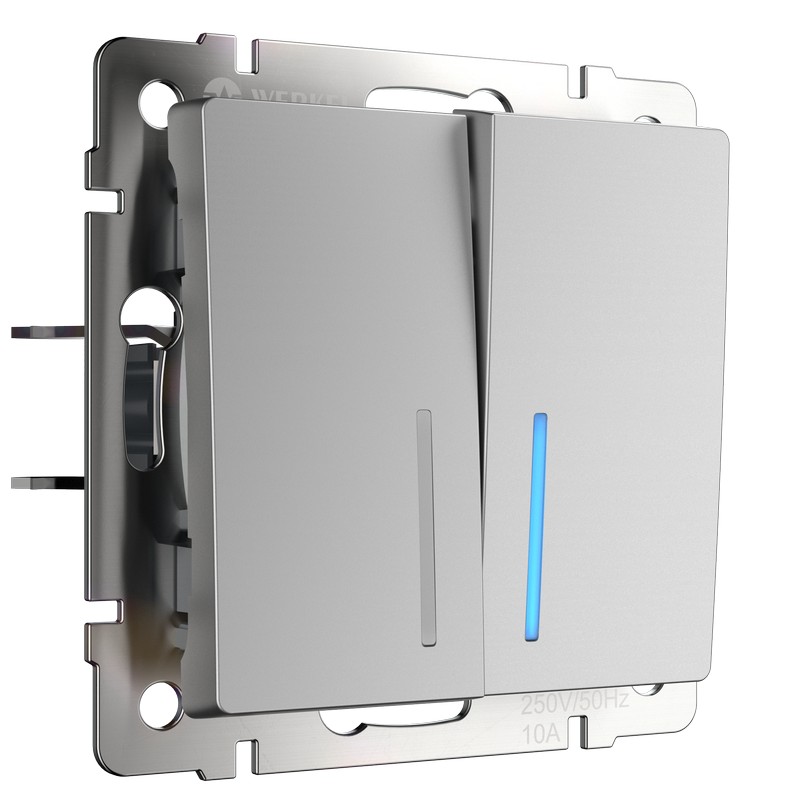 Werkel Серебряный механизмы Выключатель Werkel двухклавишный проходной с подсветкой серебряный W1122106