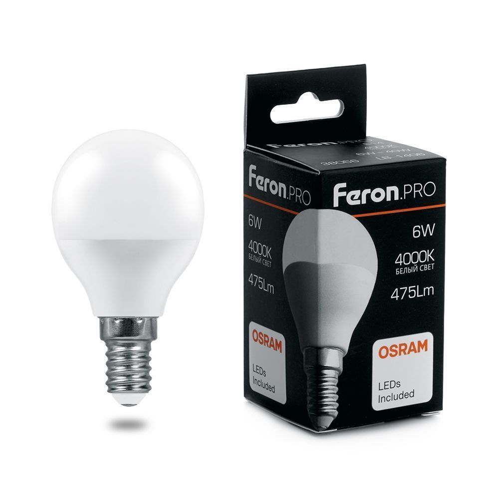 E14 Лампа светодиодная Feron.PRO LB-1409 Шарик E14 9W 4000K OSRAM LED 38078