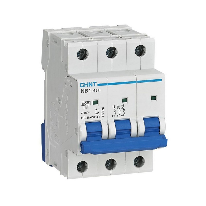 3 полюсные (трехполюсные) Автоматический выключатель CHINT NB1-63H 3P 10A 10кА х-ка C (R) 179866