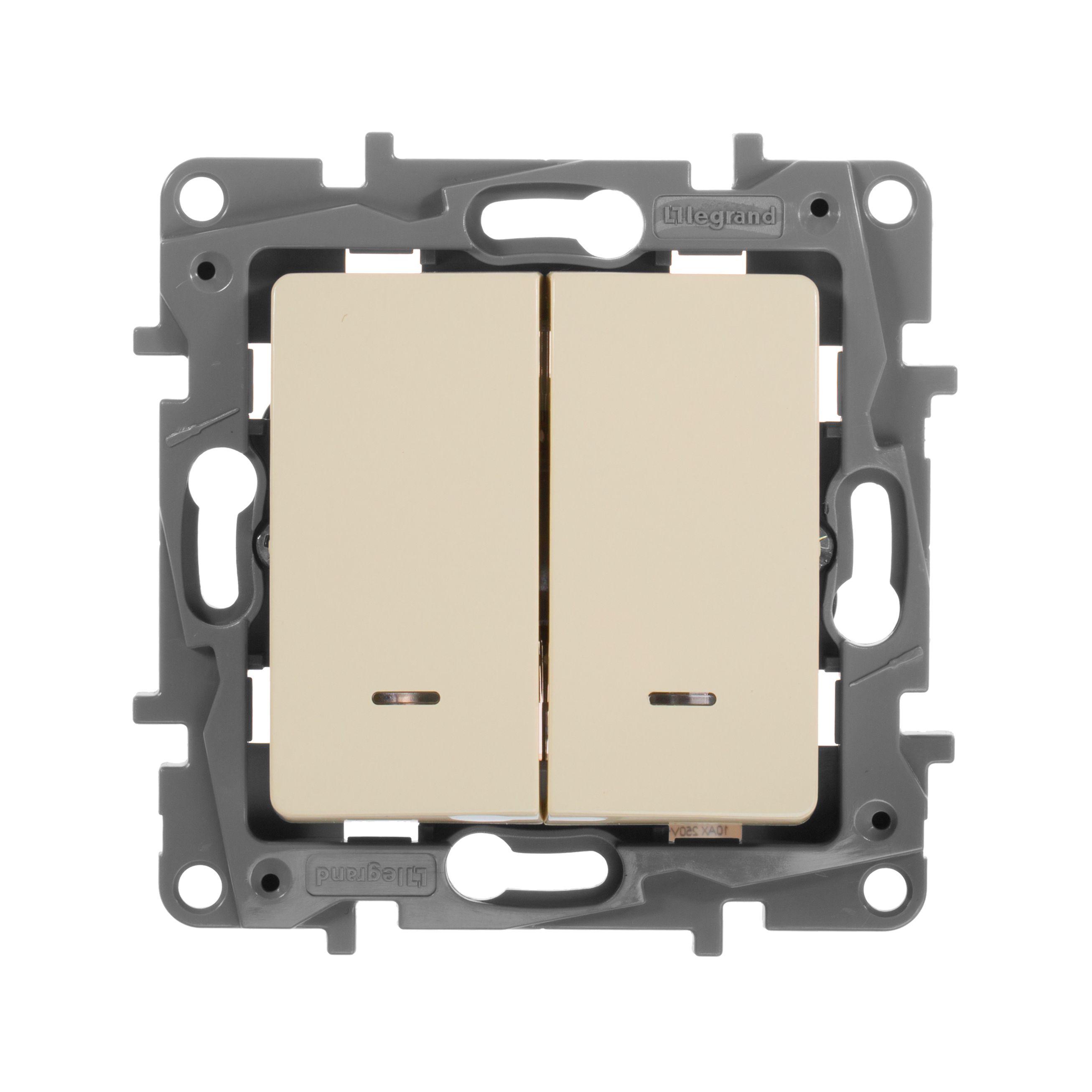 Legrand Etika Слоновая кость Переключатель Legrand Etika слоновая кость 2-клавишный с подсветкой, 10А, авт. клем 672316