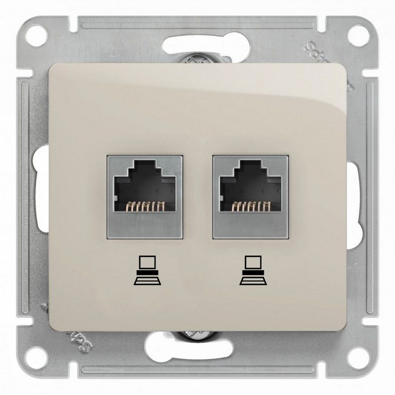Glossa Молочный Розетка компьютерная Systeme Electric Glossa Молочная 2-ая RJ45+RJ45 кат.5E GSL000985KK