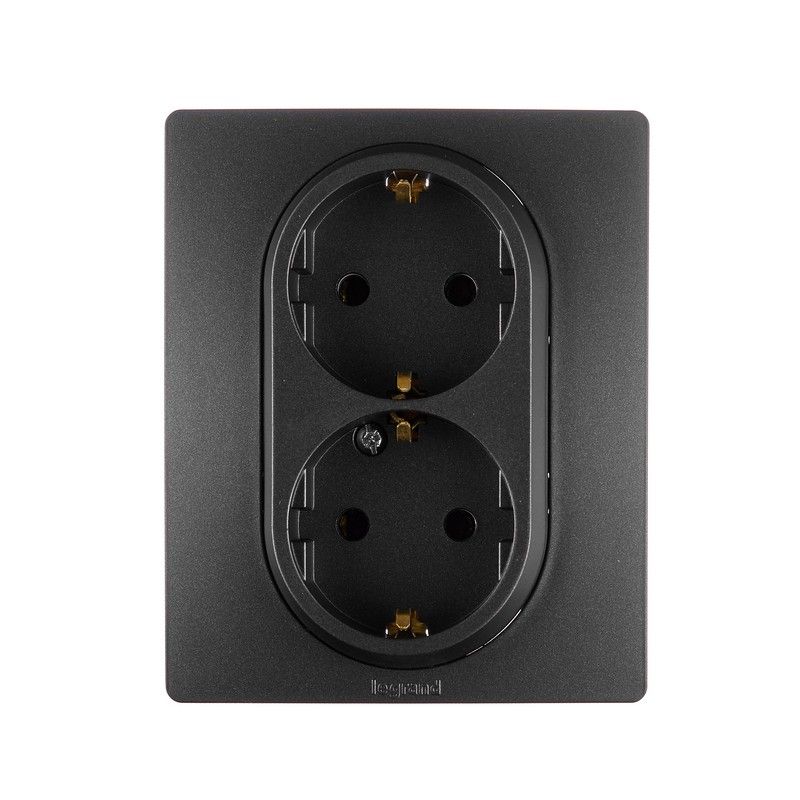 Legrand Etika Антрацит Розетка электрическая Legrand Etika антрацит 2-ая с/з, винт. клеммы, 16А, 250 В 672623