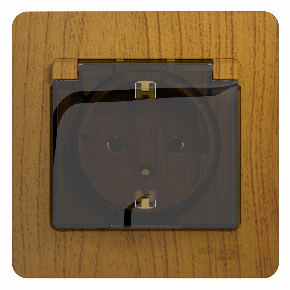 Glossa Дуб Розетка Systeme Electric Glossa Дерево Дуб с заземлением со шторками с крышкой, IP20 GSL000546