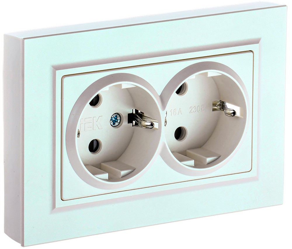 IEK Brite Жемчуг Розетка IEK BRITE 2-ая с/з без шторок 16А в сборе РС12-3-БрЖ жемчуг BR-R21-16-K36-F