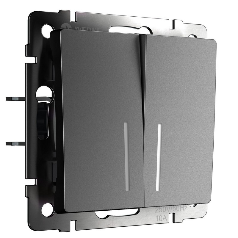 Werkel Графит матовый Выключатель Werkel двухклавишный с подсветкой (графит матовый) W1120164