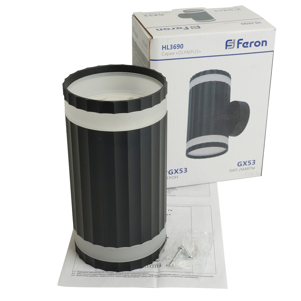 Накладные светодиодные светильники Светильник настенный Feron HL3690 OLYMPUS GX53 чёрный 48680 