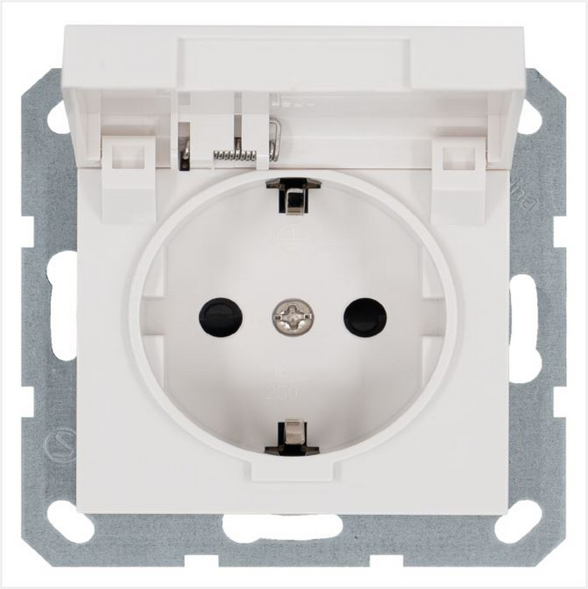 JASMART G - розетки и выключатели Розетка JASMART SCHUKO с крышкой и защитными шторками Белый глянцевый G5505W