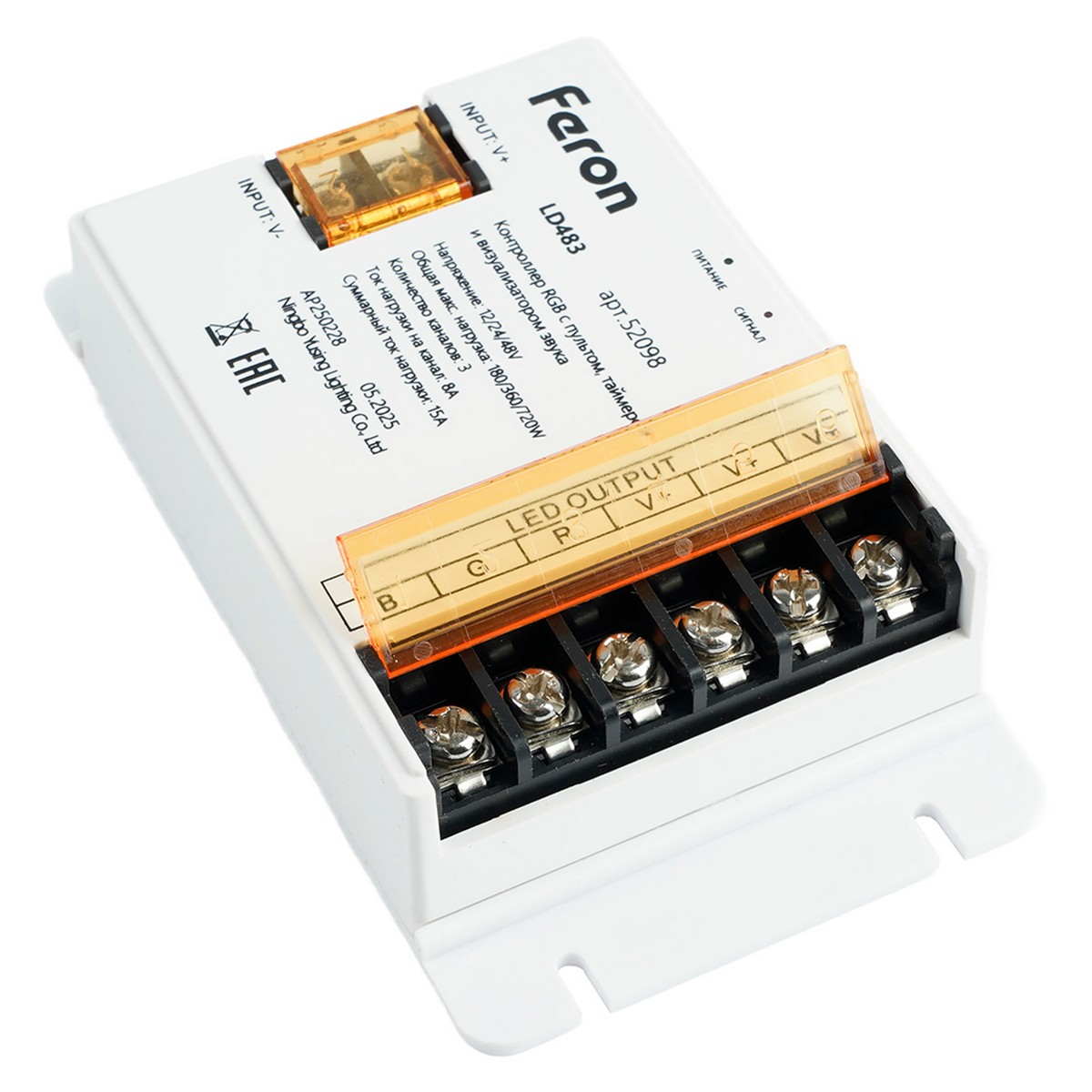 Контроллеры, усилители и сетевые шнуры для светодиодной ленты Контроллер Feron LD483 RGB с пультом, таймером и визуализатором звука, 12-24-48V 52098 