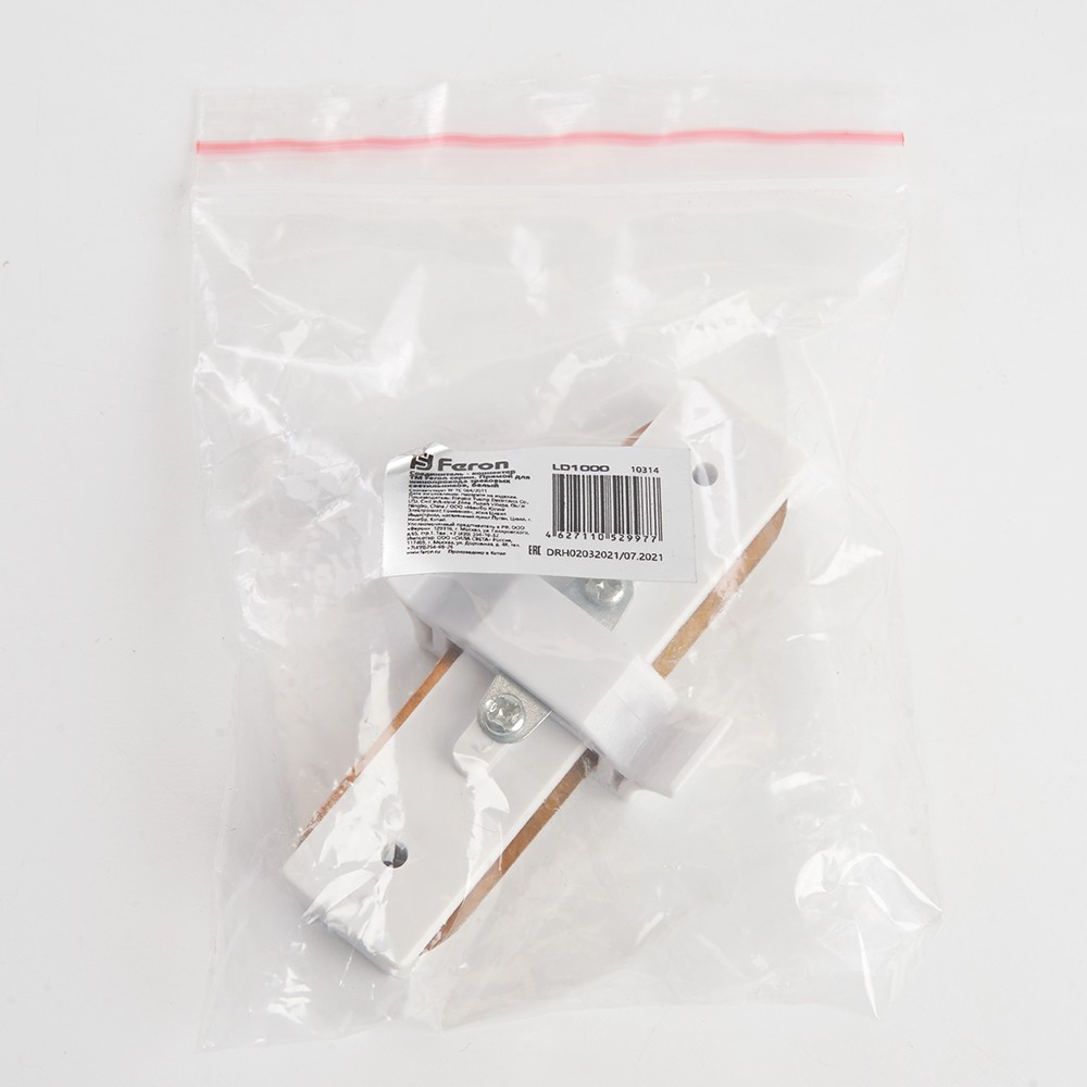 Трековые светодиодные светильники Коннектор прямой для шинопровода Feron LD1000 белый 10314 