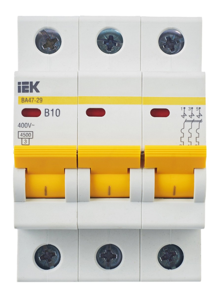3 полюсные (трехполюсные) Автоматический выключатель IEK KARAT ВА47-29 3Р 10А 4,5кА х-ка В MVA20-3-010-B 