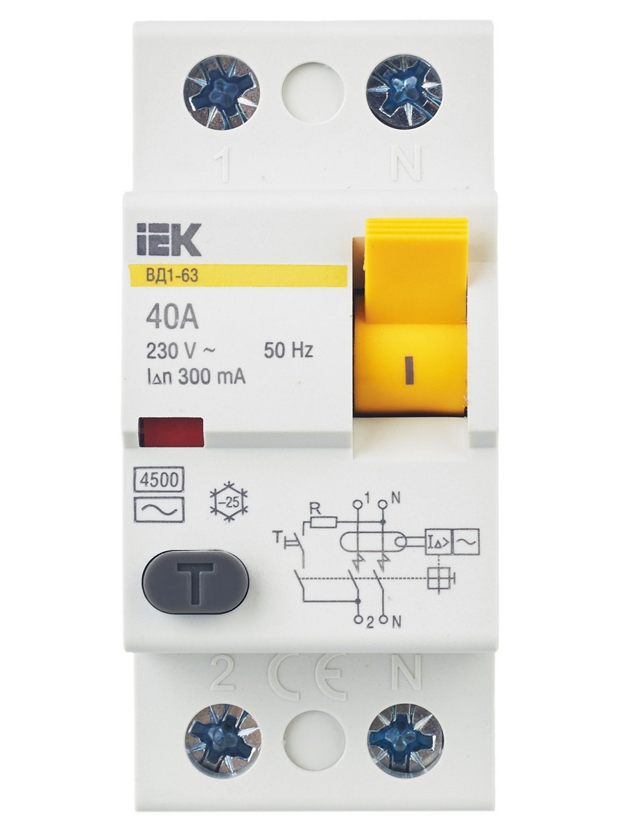 IEK Выключатель дифференциальный IEK KARAT ВД1-63 (УЗО) 2Р 40А 300мА MDV10-2-040-300 
