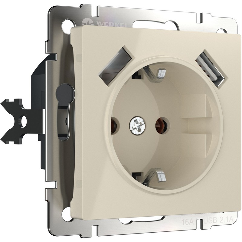 Werkel Слоновая кость механизмы Розетка с заземлением, Werkel шторками и USBх2 слоновая кость W1171503