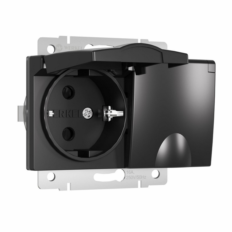 Werkel Черный матовый механизмы Розетка Werkel двойная влагозащ. с зазем. с защит. крышками и шторками (черный матовый) W1172208