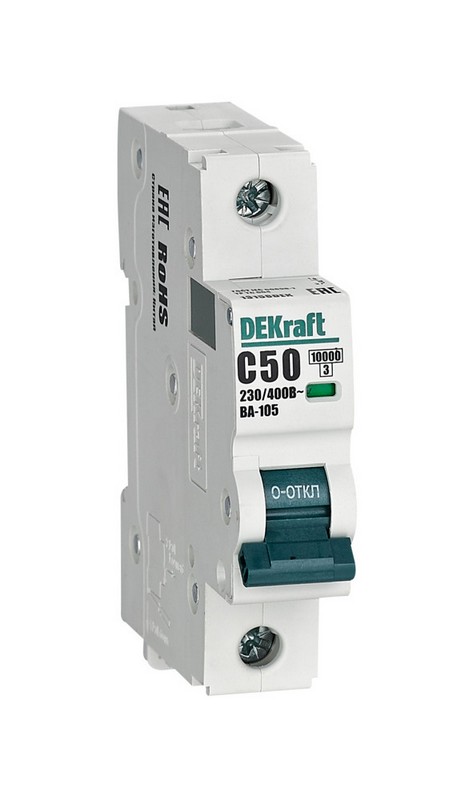1 полюсные (однополюсные) Автоматический выключатель DEKraft 1P 50A C ВА-105 13158DEK