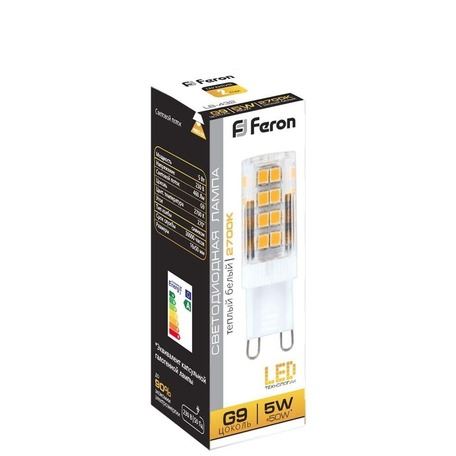 G9 Лампа светодиодная Feron LB-432 G9 5W 6400K 230V 25771 