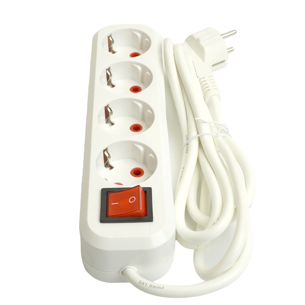 Колодки и удлинители, тройники Удлинитель STEKKER четырехместный с/з с выключ. HM07-41-03 3м Home (У16А-003) белый 49359 