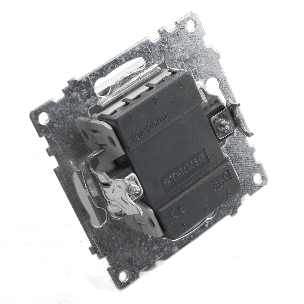 Катрин - Розетки и выключатели Stekker Выключатель 1-клавишный STEKKER GLS10-7103-03 250V 10А Катрин серебро 39575