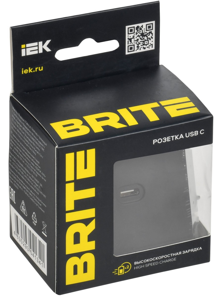 IEK Brite Графит Розетка USB IEK BRITE C 65Вт высокоскор. зар. РЮ12-1-БрГ графит