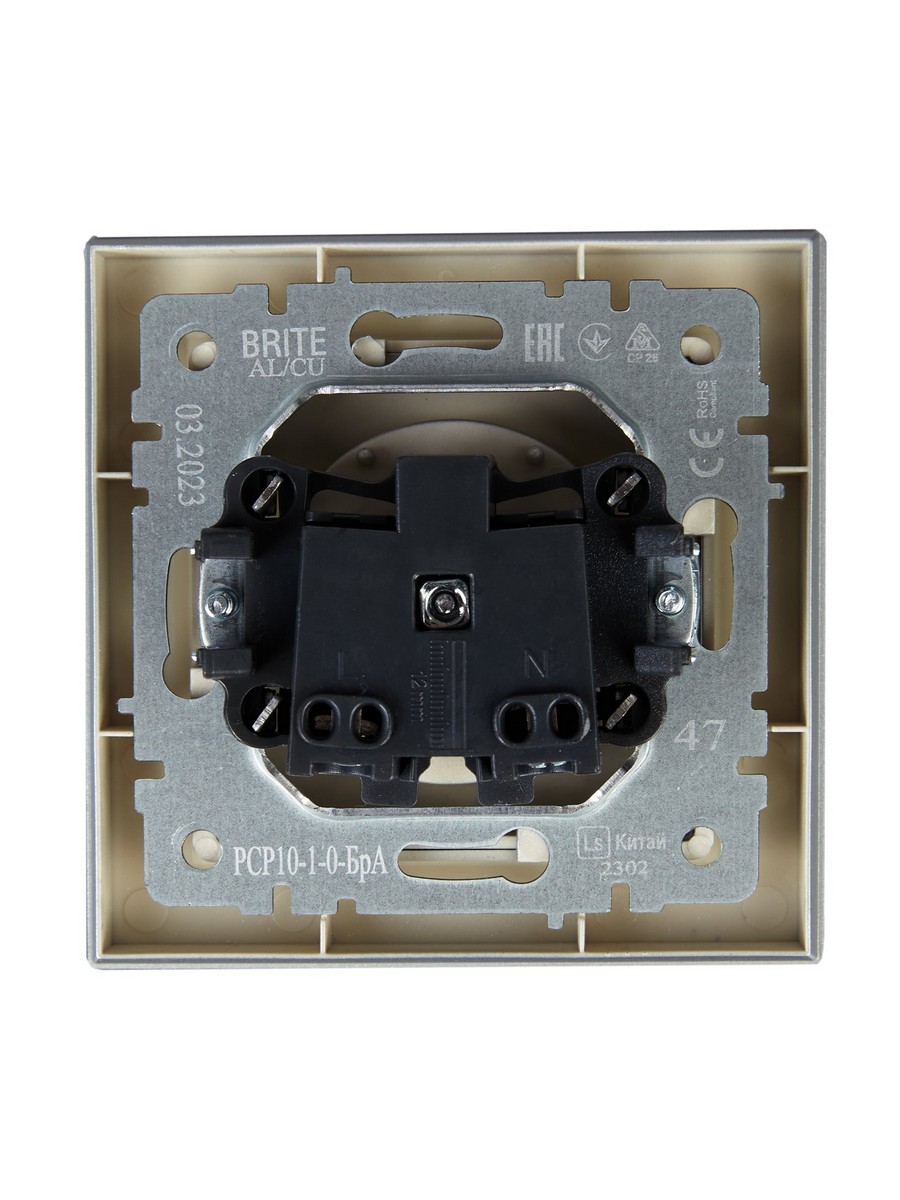 IEK Brite Алюминий Розетка IEK BRITE BASE Алюминий без з/к/ш 10А в сб. РСР10-1-0-БрА BR-R10-10-K47-F