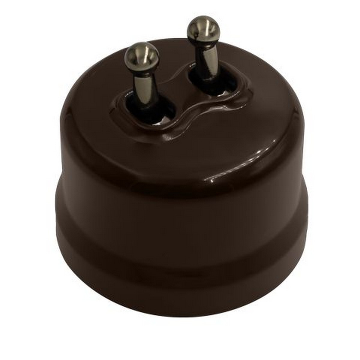 Bironi Лизетта - Ретро розетки и выключатели Выключатель BIRONI Лизетта Пластик Коричневый 2-кл (тумблерный), ручка Бронза B1-232-22-B