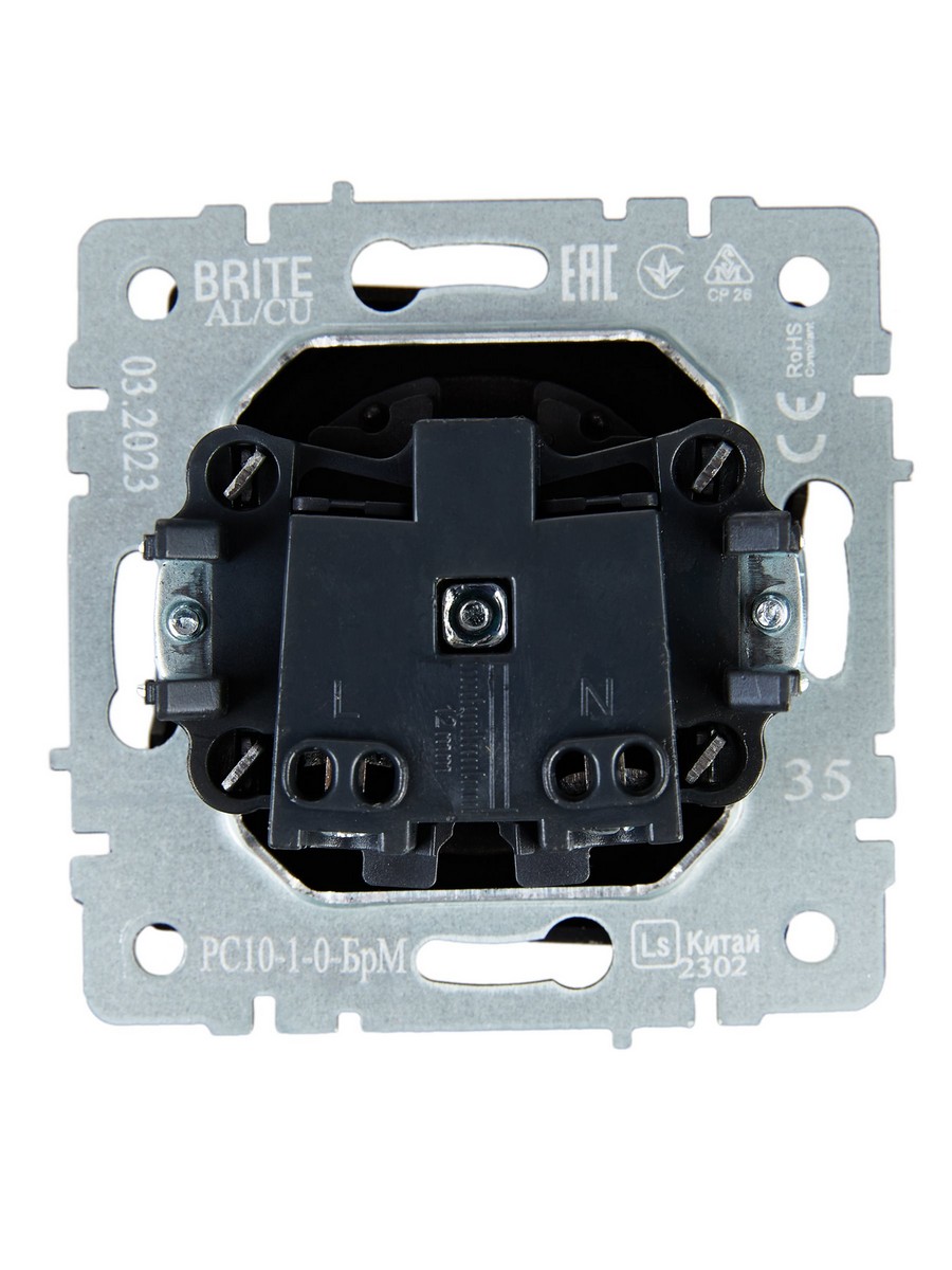 IEK Brite Маренго Розетка IEK BRITE 1-местная без заземления без защитных шторок 10А РС10-1-0-БрМ маренго BR-R10-10-K3
