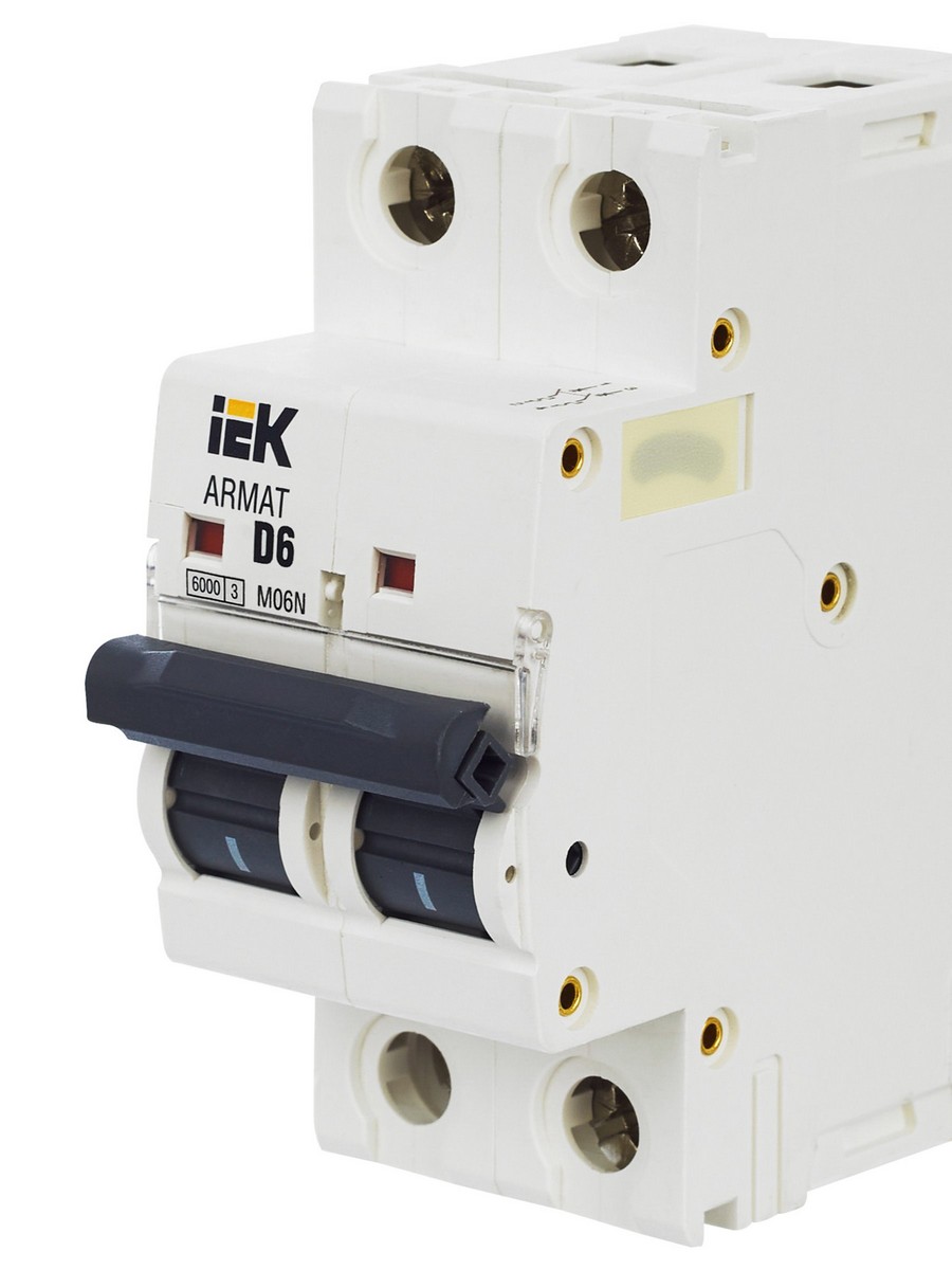 2 полюсные (двухполюсные) Автоматический выключатель IEK ARMAT M06N 2P D 6А AR-M06N-2-D006 
