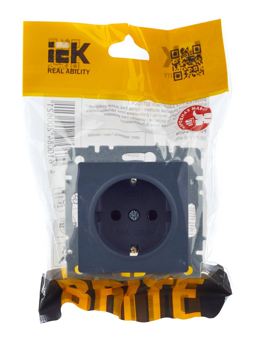 IEK Brite Маренго Розетка IEK BRITE с/з без шторок 16А РС11-1-0-БрМ маренго BR-R11-16-K35