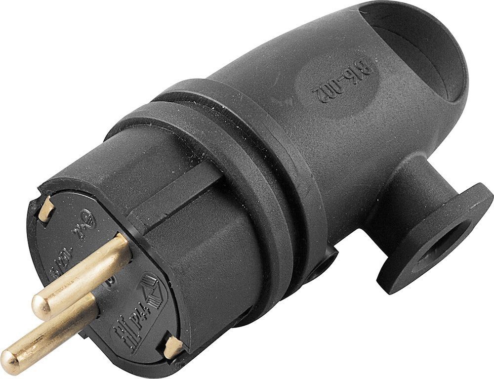 Вилка угловая с/з STEKKER RPG16-21-442 (В 16-002) каучук 250В 16A IP44 черный 32749